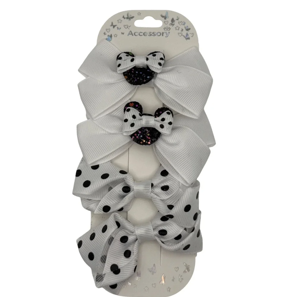 White Black Polka Dot Minnie‎ Mouse Hair Clips Set 4